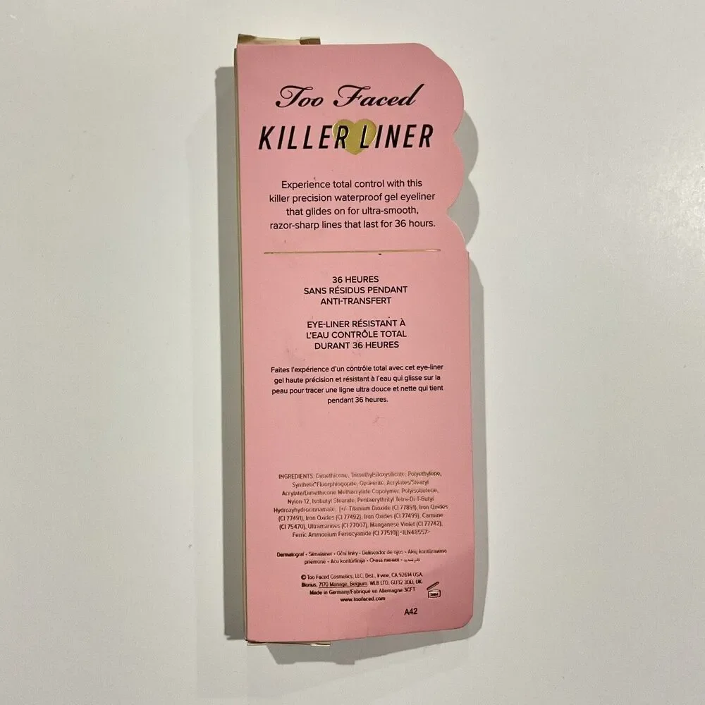 Two Faced Killer Eyeliner In Cashmere Waterproof Transfer Resistant 36 Hr Wear
